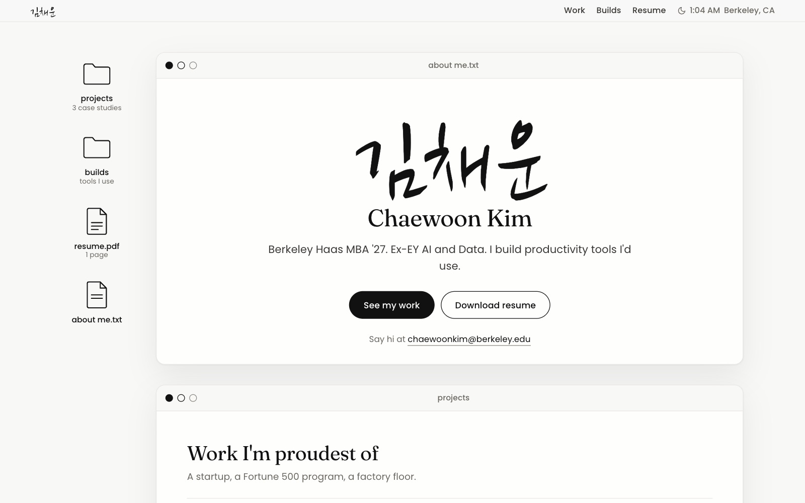 The Ink finalist: monochrome, 김채운 brushed large, Chaewoon Kim in a serif, black and off-white windows