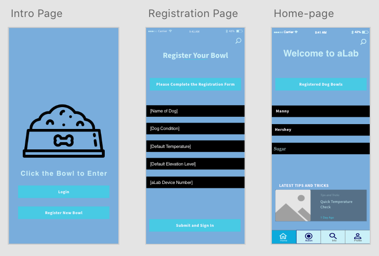 Intro, registration, home
