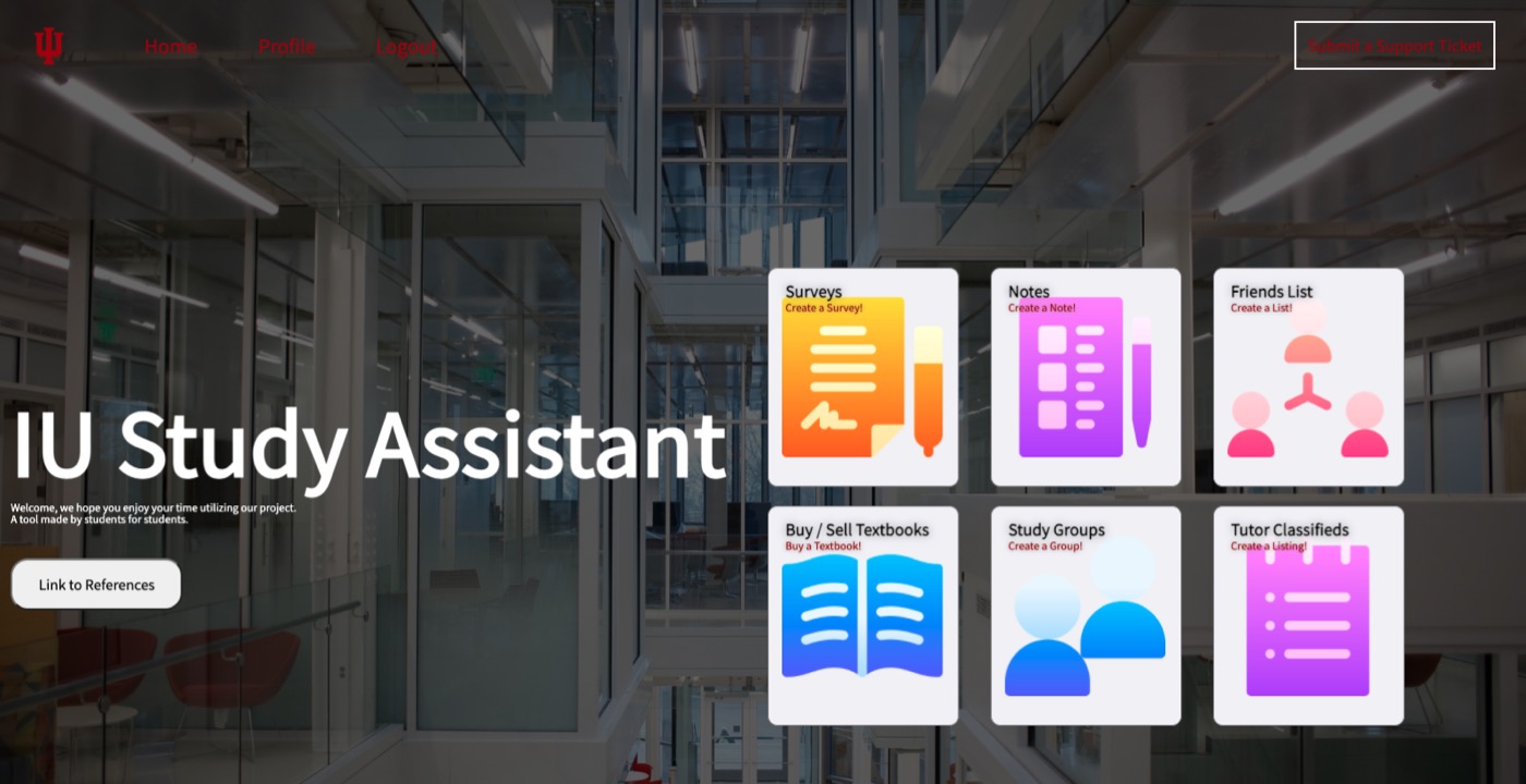 IU Study Assistant home screen
